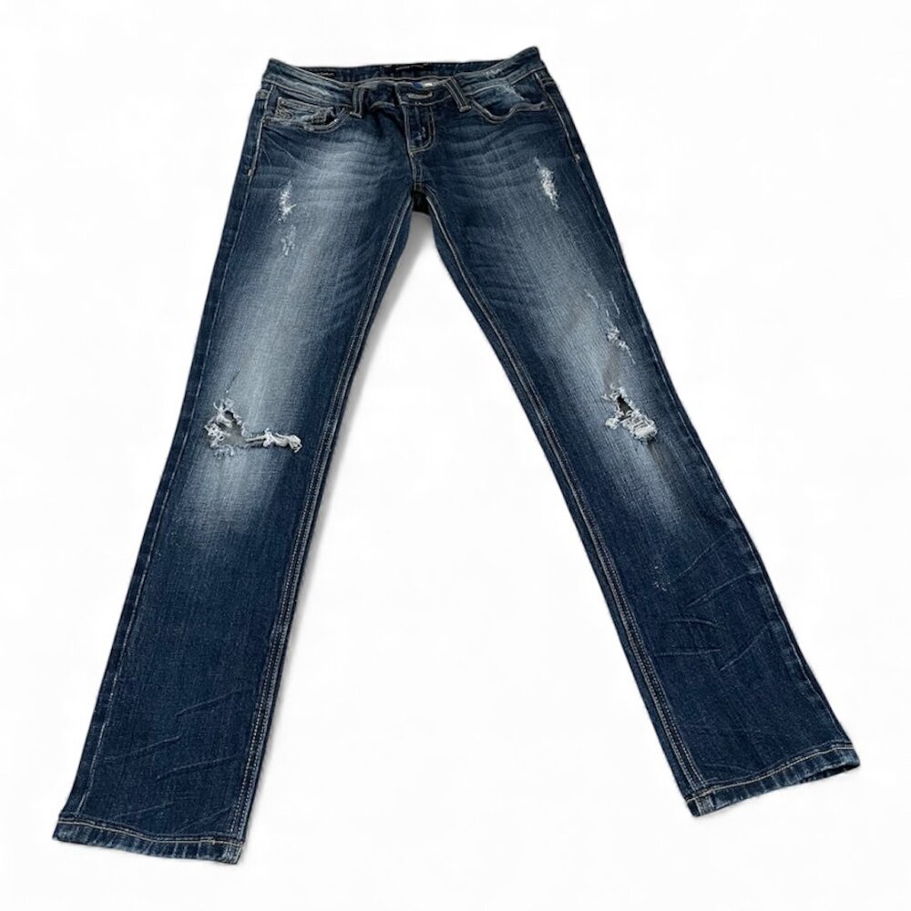 Women's Distressed Vigoss Studio blue jeans. Size 3/4 27. Dublin Skinny style.